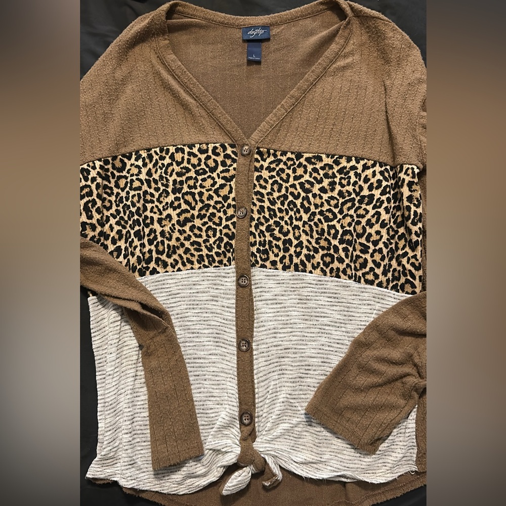 Daytrip Brown and Cream Leopard Print Button Down Shirt